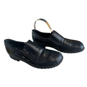 Munro Women's Black 11 N Leather Slip-On Shoes Wedge Heel Comfort Elastic &  Zip